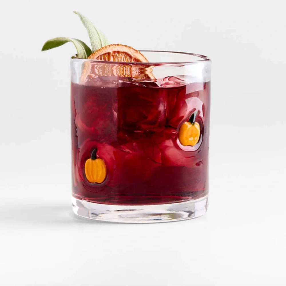 Crate&Barrel Halloween Pumpkin 🎃 Icon Double Old-Fashioned Glass